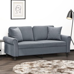 vidaXL Sofá de 2 plazas con cojines terciopelo gris oscuro 140 cm