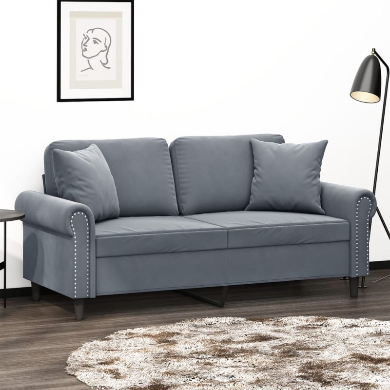 vidaXL Sofá de 2 plazas con cojines terciopelo gris oscuro 140 cm vidaXL Sofá de 2 plazas con cojines terciopelo gris oscuro 140 cm