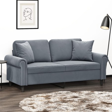 vidaXL Sofá de 2 plazas con cojines terciopelo gris oscuro 140 cm