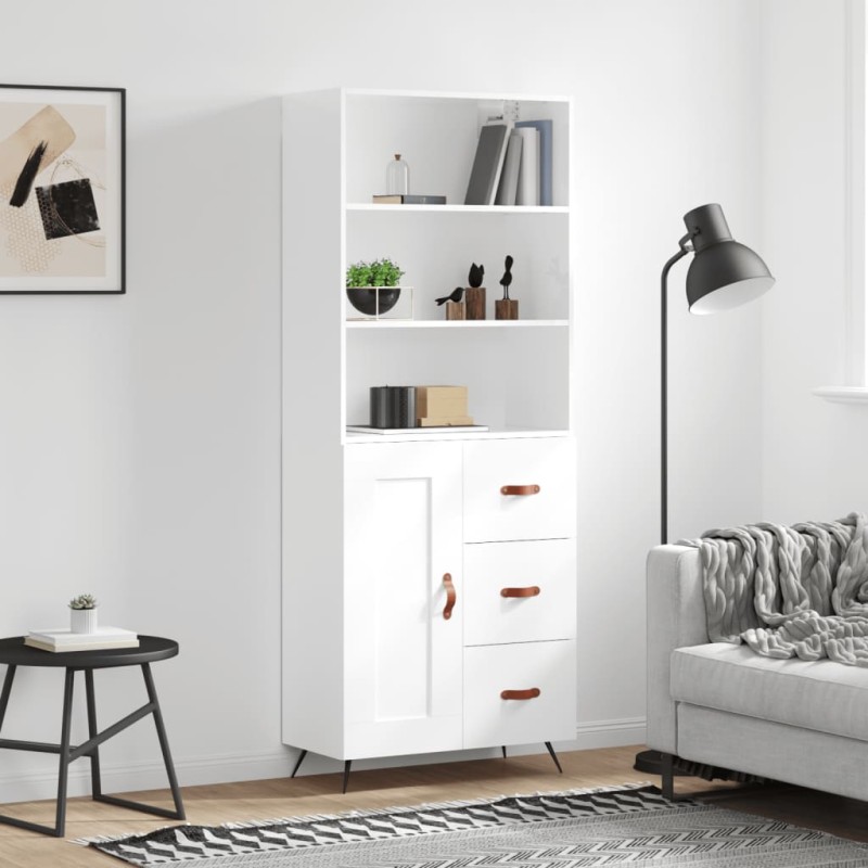 vidaXL Aparador alto madera contrachapada blanco brillo 69,5x34x180 cm vidaXL Aparador alto madera contrachapada blanco brillo 69,5x34x180 cm