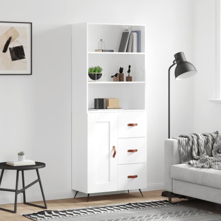 vidaXL Aparador alto madera contrachapada blanco brillo 69,5x34x180 cm