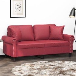 vidaXL Sofá de 2 plazas con cojines cuero sintético rojo tinto 140 cm