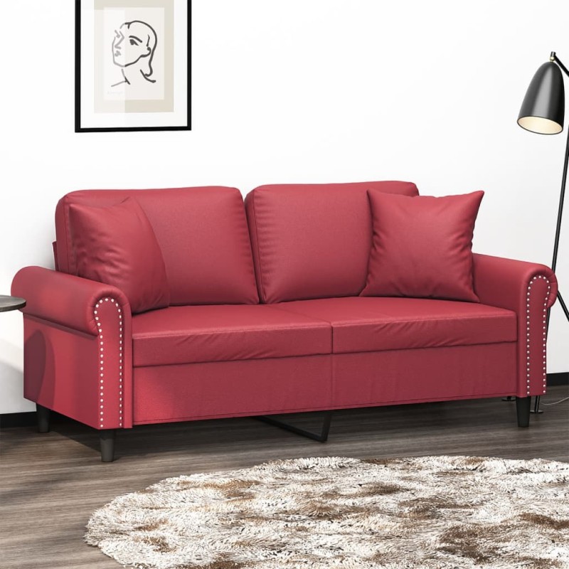 vidaXL Sofá de 2 plazas con cojines cuero sintético rojo tinto 140 cm vidaXL Sofá de 2 plazas con cojines cuero sintético rojo tinto 140 cm