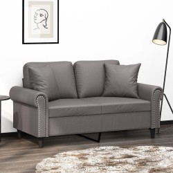 vidaXL Sofá de 2 plazas con cojines cuero sintético gris 120 cm