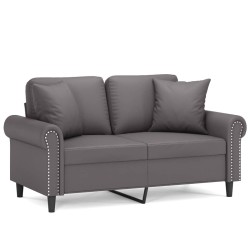 vidaXL Sofá de 2 plazas con cojines cuero sintético gris 120 cm