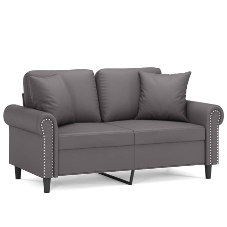 vidaXL Sofá de 2 plazas con cojines cuero sintético gris 120 cm