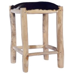 vidaXL Taburete de cocina cuero real de cabra y madera de teca maciza 