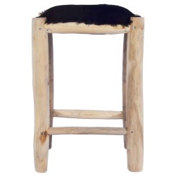 vidaXL Taburete de cocina cuero real de cabra y madera de teca maciza 