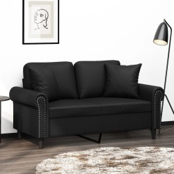 vidaXL Sofá de 2 plazas con cojines cuero sintético negro 120 cm
