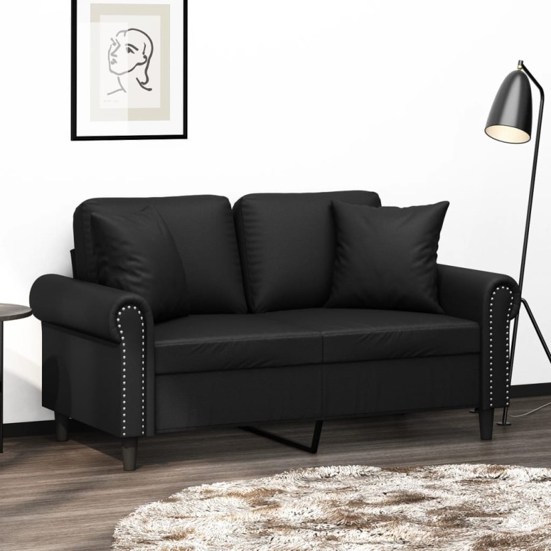 vidaXL Sofá de 2 plazas con cojines cuero sintético negro 120 cm vidaXL Sofá de 2 plazas con cojines cuero sintético negro 120 cm