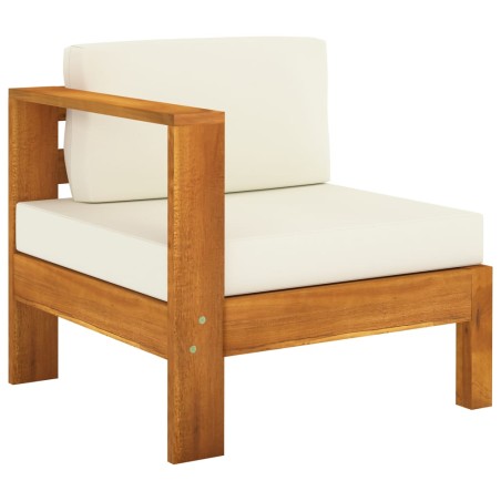 vidaXL Sofá central con 1 reposabrazos madera acacia blanca crema