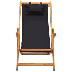 vidaXL Silla de playa plegable madera maciza de eucalipto y tela negra