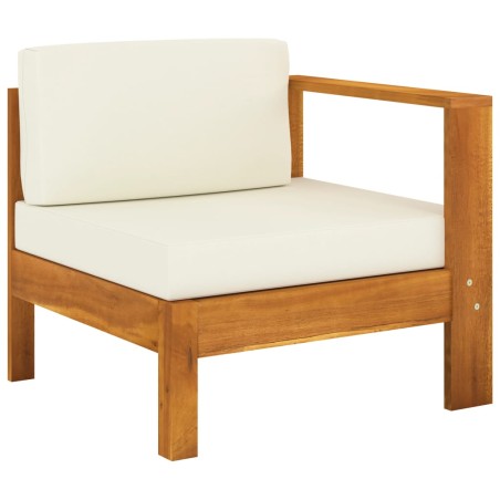 vidaXL Sofá central con 1 reposabrazos madera de acacia blanca crema