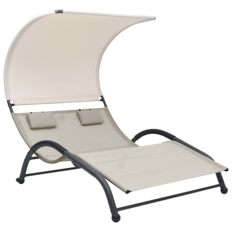 vidaXL Tumbona doble con toldo textilene crema