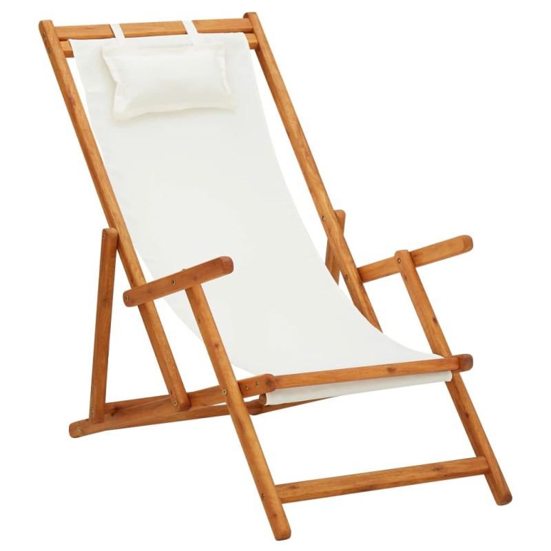 vidaXL Silla de playa plegable madera maciza de eucalipto y tela crema vidaXL Silla de playa plegable madera maciza de eucalipto y tela crema