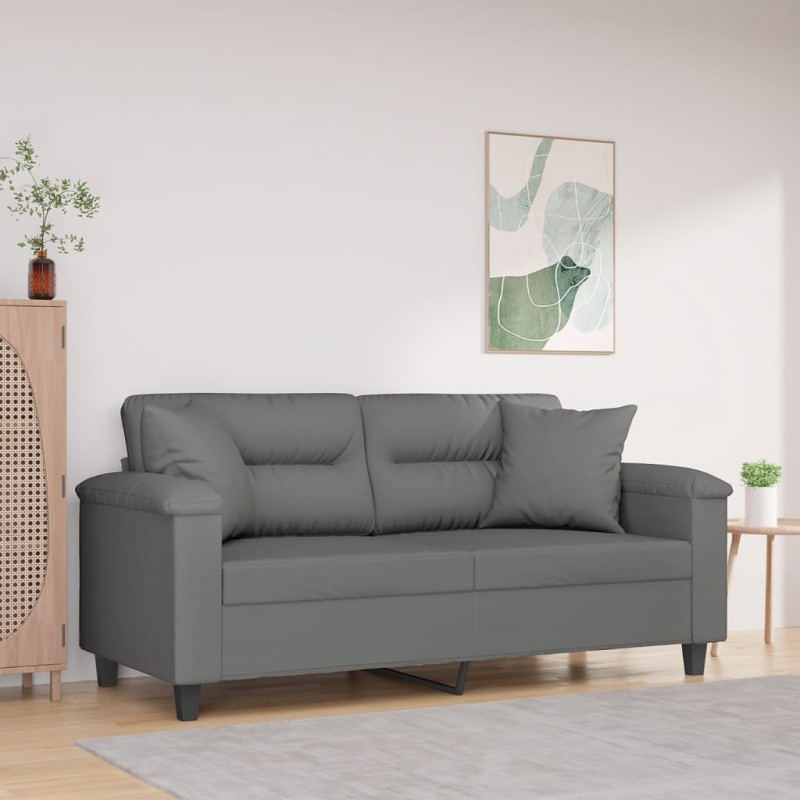 vidaXL Sofá de 2 plazas con cojines tela microfibra gris oscuro 140 cm vidaXL Sofá de 2 plazas con cojines tela microfibra gris oscuro 140 cm