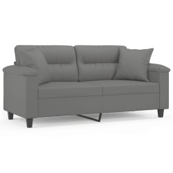 vidaXL Sofá de 2 plazas con cojines tela microfibra gris oscuro 140 cm