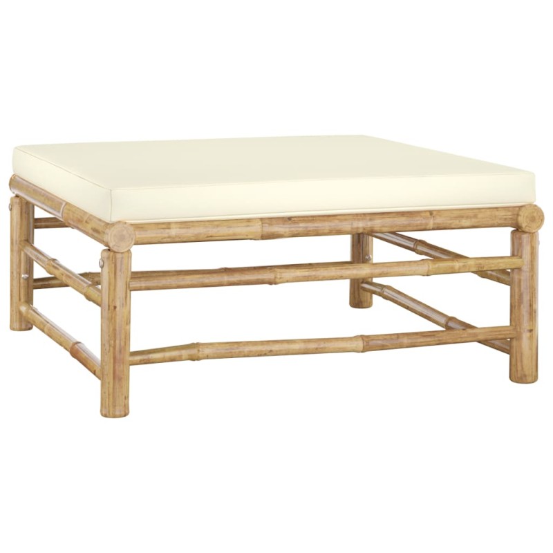 vidaXL Reposapiés de jardín bambú con cojín blanco crema vidaXL Reposapiés de jardín bambú con cojín blanco crema