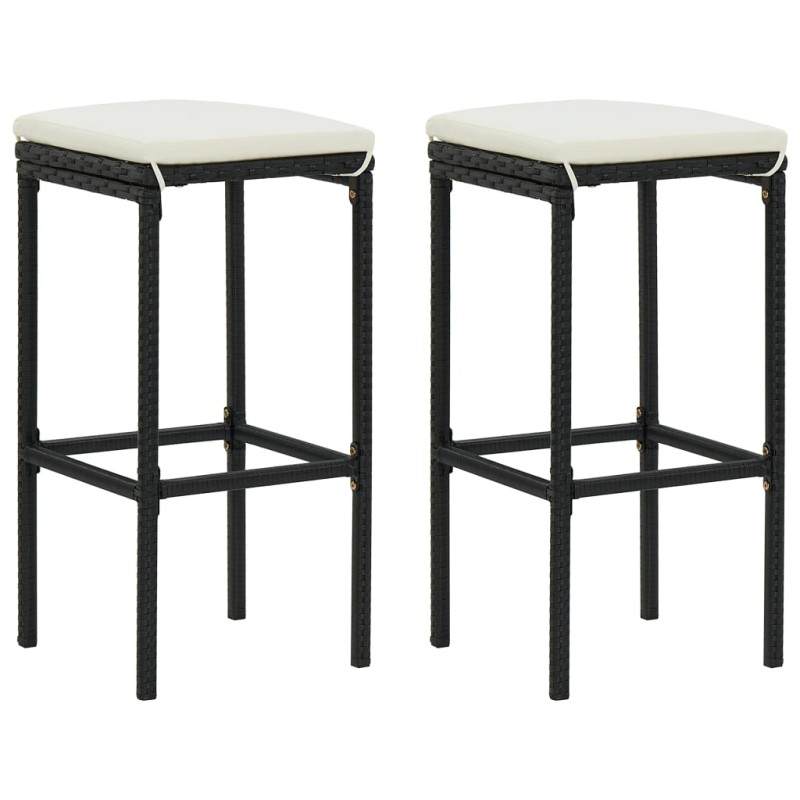 vidaXL Taburetes de cocina con cojines 2 uds ratán sintético negro vidaXL Taburetes de cocina con cojines 2 uds ratán sintético negro