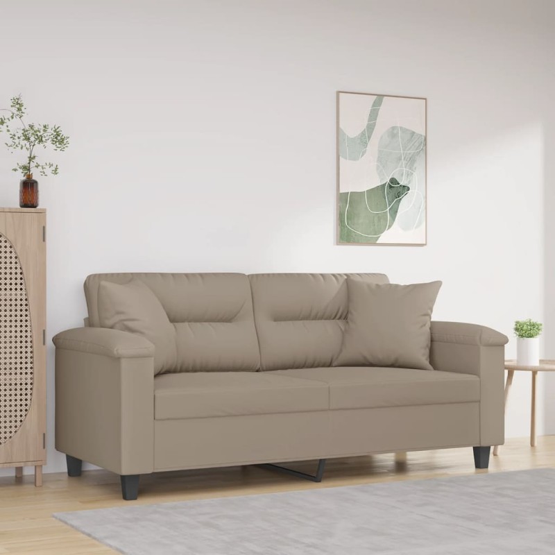 vidaXL Sofá de 2 plazas con cojines tela microfibra gris taupe 140 cm vidaXL Sofá de 2 plazas con cojines tela microfibra gris taupe 140 cm