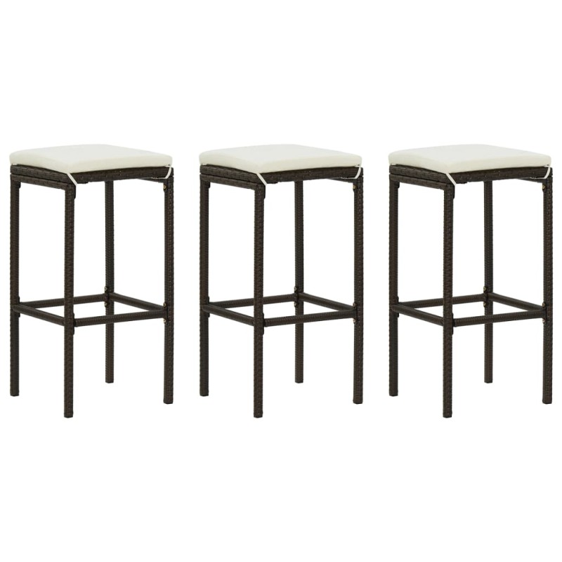 vidaXL Taburetes de cocina con cojines 3 uds ratán sintético marrón vidaXL Taburetes de cocina con cojines 3 uds ratán sintético marrón