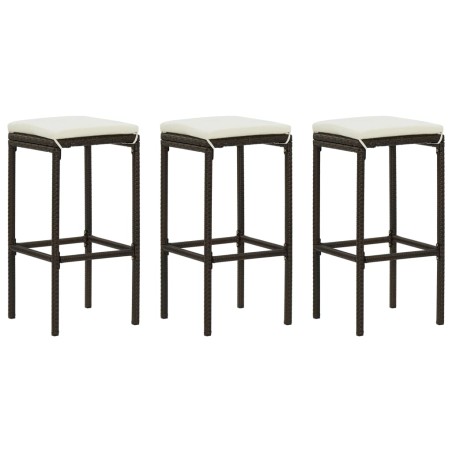 vidaXL Taburetes de cocina con cojines 3 uds ratán sintético marrón