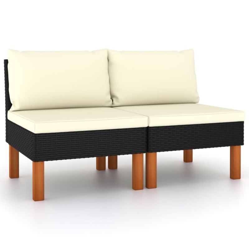 vidaXL Sofás centrales 2 uds ratán sintético y madera de eucalipto vidaXL Sofás centrales 2 uds ratán sintético y madera de eucalipto