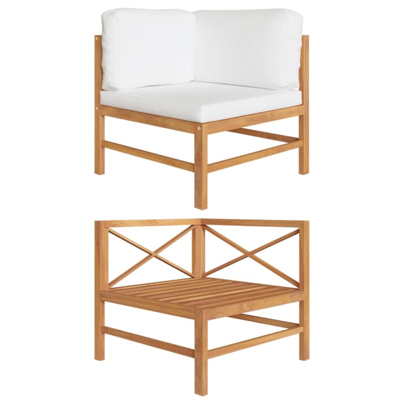 vidaXL Sofá de esquina madera maciza de teca con cojines crema vidaXL Sofá de esquina madera maciza de teca con cojines crema