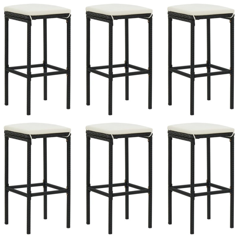 vidaXL Taburetes de cocina con cojines 6 uds ratán sintético negro vidaXL Taburetes de cocina con cojines 6 uds ratán sintético negro