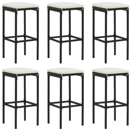 vidaXL Taburetes de cocina con cojines 6 uds ratán sintético negro