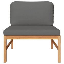vidaXL Sofá central de madera maciza de teca con cojines gris oscuro