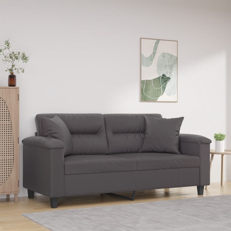 vidaXL Sofá de 2 plazas con cojines cuero sintético gris 140 cm vidaXL Sofá de 2 plazas con cojines cuero sintético gris 140 cm