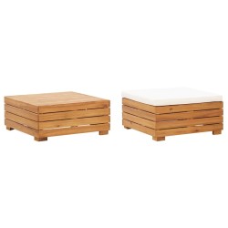 vidaXL Set de mesa y reposapiés de jardín cojín madera maciza acacia