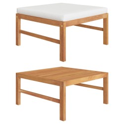 vidaXL Reposapiés con cojín crema madera maciza de teca