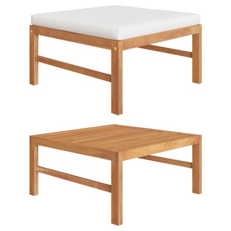 vidaXL Reposapiés con cojín crema madera maciza de teca