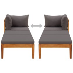 vidaXL Tumbona con 1 reposabrazos gris oscuro madera maciza acacia
