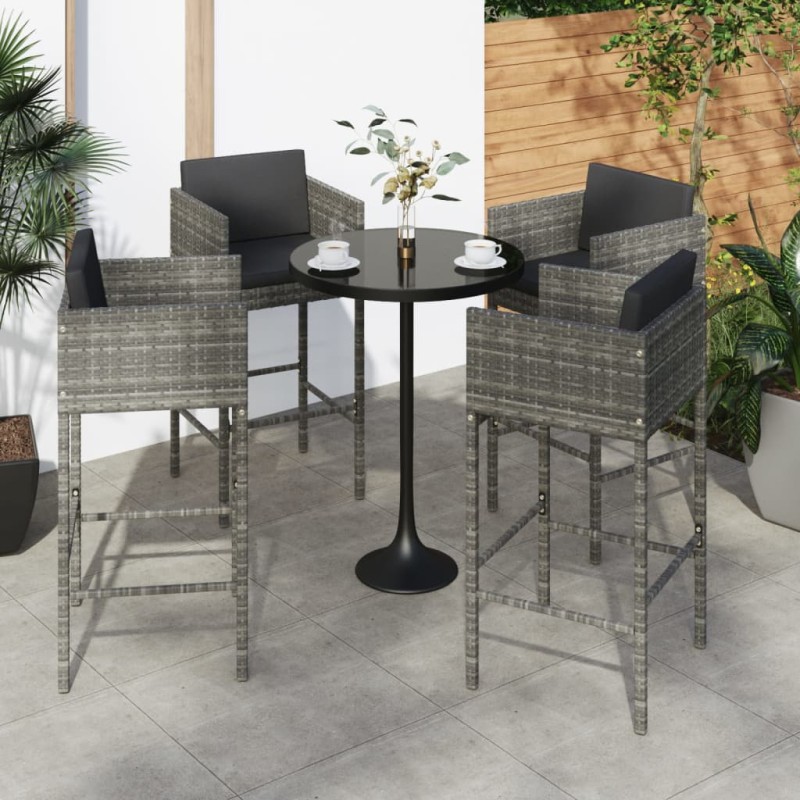 vidaXL Taburetes de cocina con cojines 4 unidades ratán sintético gris vidaXL Taburetes de cocina con cojines 4 unidades ratán sintético gris