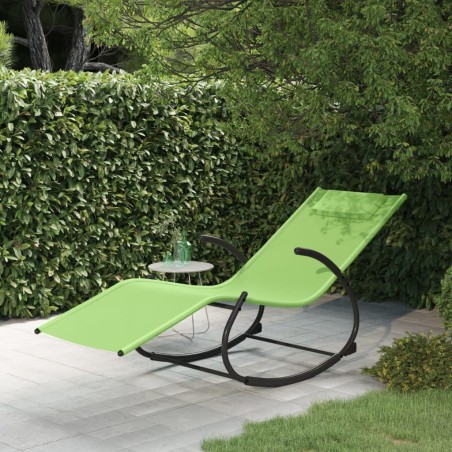 vidaXL Tumbona mecedora de acero y textilene verde