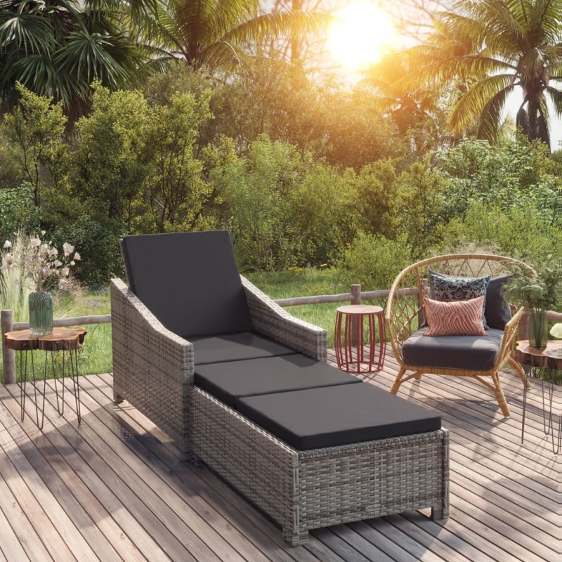 vidaXL Tumbona de jardín con cojín de ratán sintético gris oscuro