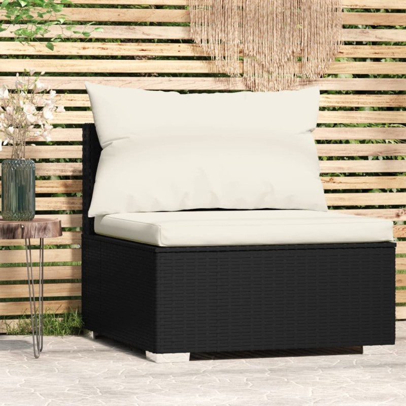 vidaXL Sofá central para jardín con cojines ratán sintético negro vidaXL Sofá central para jardín con cojines ratán sintético negro