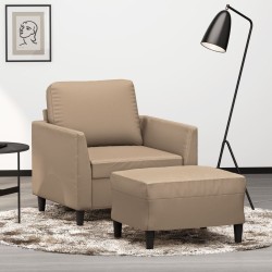 vidaXL Sillón con taburete cuero sintético color capuchino 60 cm