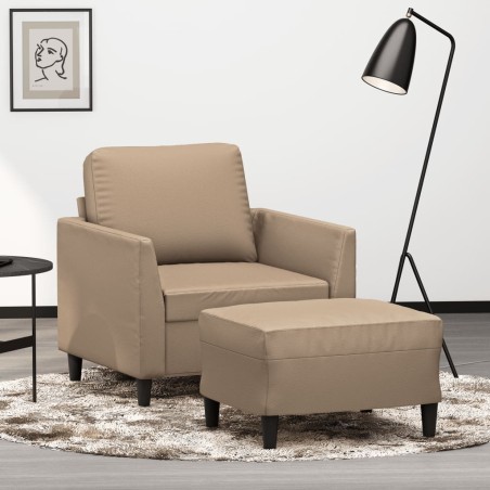 vidaXL Sillón con taburete cuero sintético color capuchino 60 cm