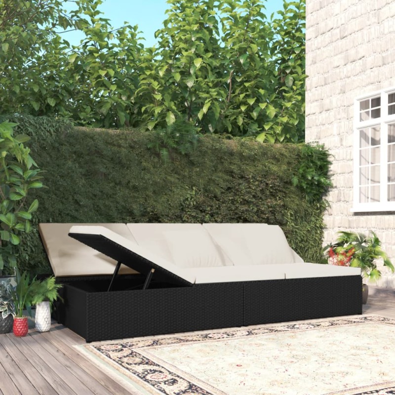 vidaXL Tumbona convertible con cojines de ratán sintético negro vidaXL Tumbona convertible con cojines de ratán sintético negro