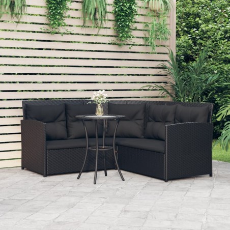 vidaXL Set de sofás en forma de L 2 pzas cojines ratán sintético negro 