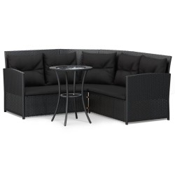 vidaXL Set de sofás en forma de L 2 pzas cojines ratán sintético negro 