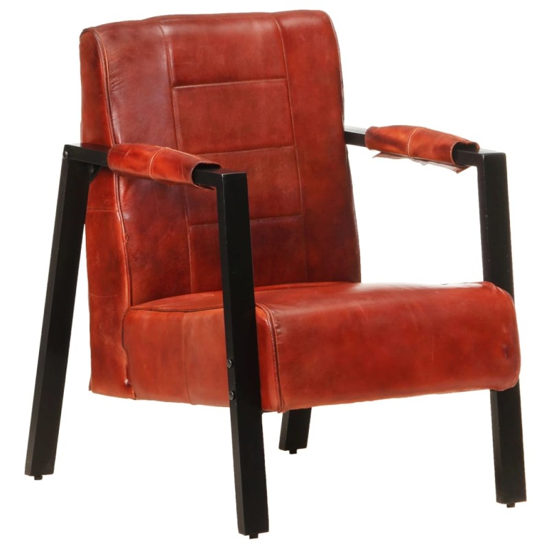 vidaXL Sillón de cuero de cabra real marrón oscuro 60x80x87 cm