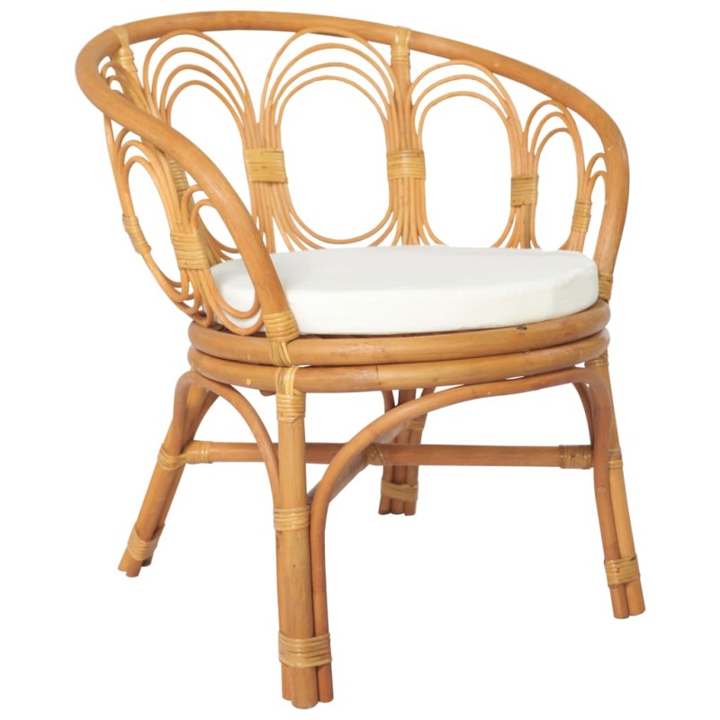 vidaXL Silla de comedor con cojín ratán natural y lino marrón claro vidaXL Silla de comedor con cojín ratán natural y lino marrón claro