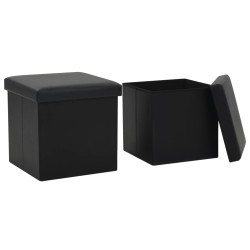 vidaXL Taburetes de almacenaje plegables 2 uds cuero sintético negro