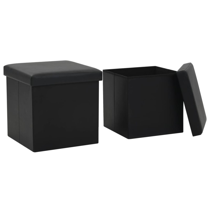 vidaXL Taburetes de almacenaje plegables 2 uds cuero sintético negro vidaXL Taburetes de almacenaje plegables 2 uds cuero sintético negro