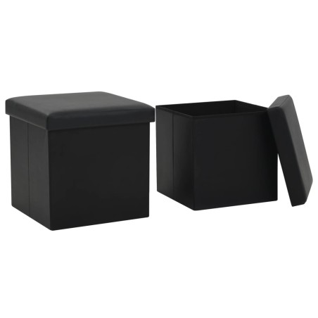 vidaXL Taburetes de almacenaje plegables 2 uds cuero sintético negro